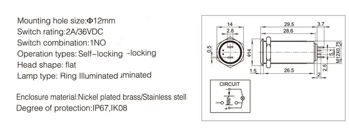 metal push button HY12-D5 dimension