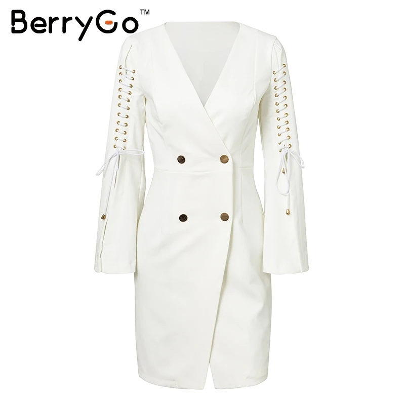 BerryGo, элегантное белое платье на шнуровке, женское,, двойная грудь, для работы, короткое платье, для женщин, зима, черное, для офиса, для девушек, платья, осень