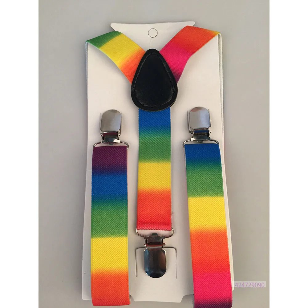 

Boys Girls Kids Suspender Party Rainbow Multi-Colored Stripe Pattern Y-Back Braces Adjustable Elastic Suspenders YHH0035