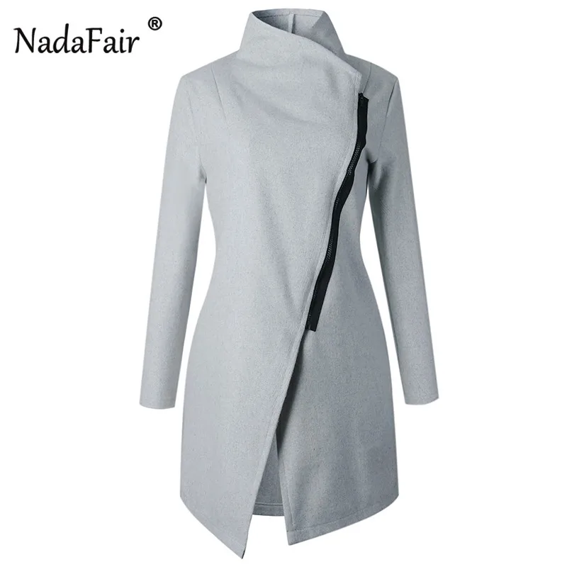 Nadafair new arrival asymmetric wool blend long coats women autumn winter thick casual jacket coat women skew zipper outwear Nadafair new arrival asymmetric wool blend long coats women autumn winter thick casual jacket coat women skew zipper outwear