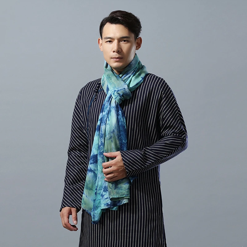 LZJN Tie Dye длинные женский шарф шаль ноил поплин шарфы с этническим орнаментом дамы