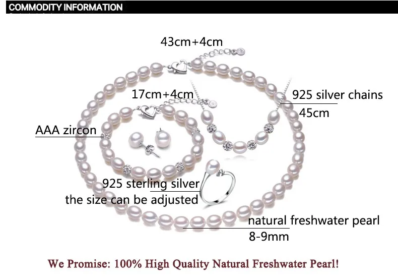 ZHBORUINI Ювелирные наборы с жемчугом, натуральный пресноводный жемчуг, ожерелье, серьги, кольцо, браслет, 925 пробы, серебряные ювелирные изделия для женщин, подарок