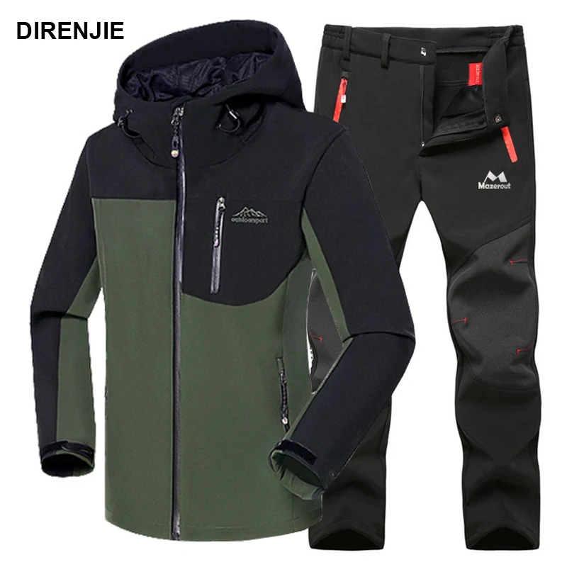 Man Winter Waterproof  Fishing Treval Outdoor Jacket Suit Hiking Pant Camping Climbing Trekking Skiing Trousers Fleece Softshell