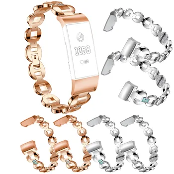 

Luxurious Bling WatchBand Strap on for Fitbit Charge 3 Stainless Steel Replacement Crystal Adjustable Straps Metal Wristband