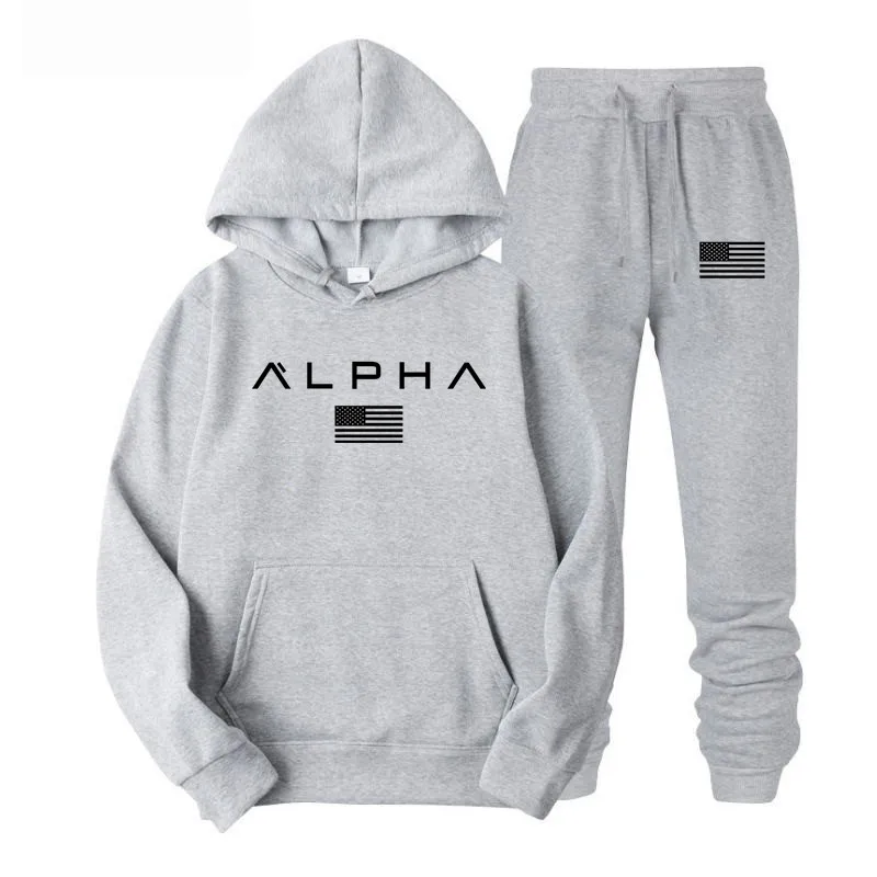 

New 2019 Brand Printing Tracksuit Fashion Men Sportswear Two Piece Sets Polyester Cotton Thick Hoodie+Pants Sporting Suit Male