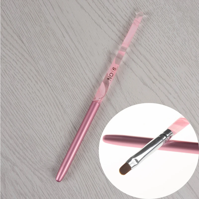 

1Pc Nail Art UV Gel Brush Pen With Cap Pink Handle NO.6 Nail Drawing Painting Brushes Manicure Tool
