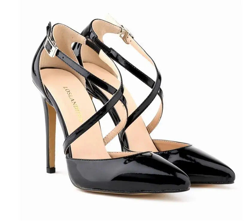 

Large Size Women Sexy Shoes Ladies Cross Strap High Heels Stiletto Buckle Strap Bridal Shoes Eourpean Patent Leather Heels 70