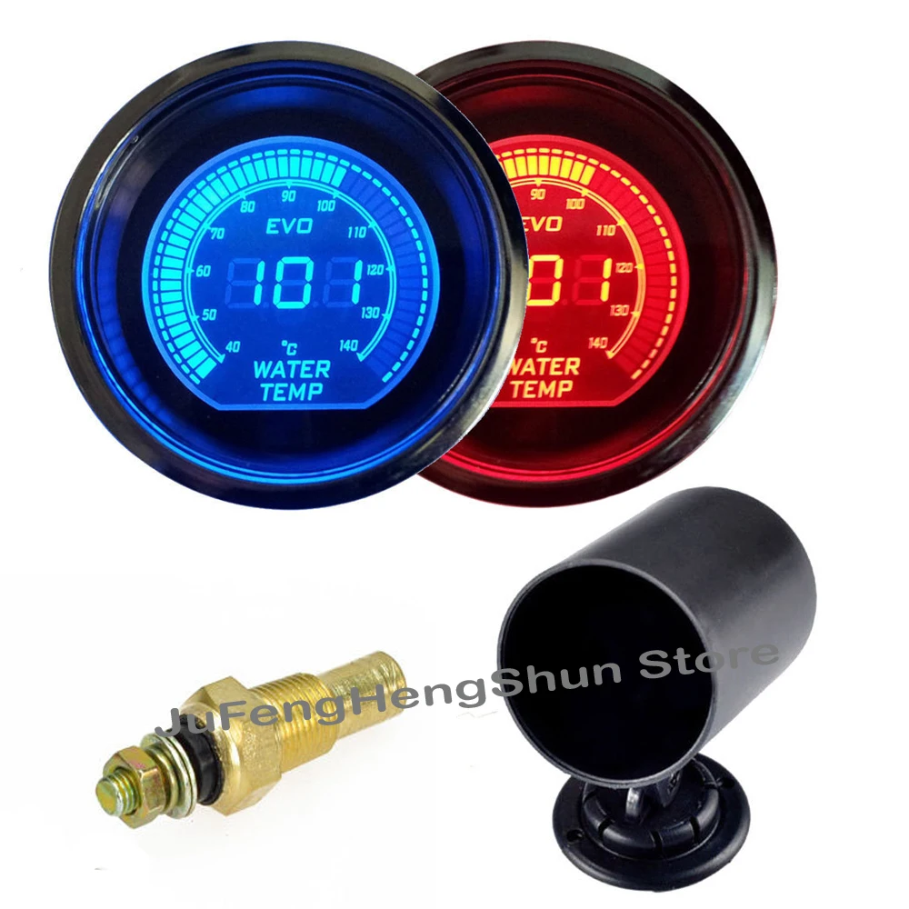 2" 52mm Water Temperature Gauge 12V Car Blue Red LED Light