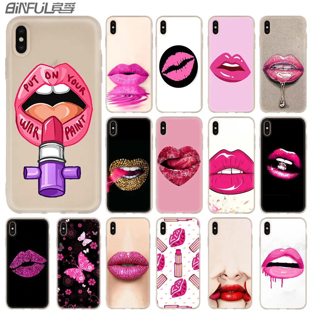 Pink Lips Aroma Silicone Soft Phone Shell Case for iPhone 13 12 11 Pro X XS Max XR 8 7 6 Plus SE 2020 Coque | Мобильные телефоны и