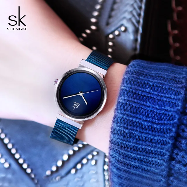 Shengke Donne Orologi Blu Dell'acciaio Inossidabile Di Modo Della Vigilanza Del Shengke Donne Orologi Blu Dell'acciaio Inossidabile Di Modo Della Vigilanza Del