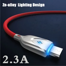 100 шт. 2.3A кабель Micro USB type-C из цинкового сплава для iPh светодиодный кабель для быстрой зарядки данных кабель для мобильного телефона