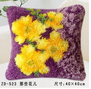 

Manual DIY creative gifts yellow flower Latch Hook Rug Kits Needlework Unfinished Pillow Rug Yarn Cushion Embroidery Carpet