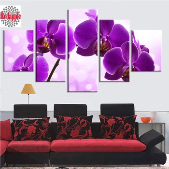 

pouple orchid Flower Diamond Embroidery Painting Rhinestone 5pcs Cross Stitch Pattern Home Decoration Mulit Picture Combination