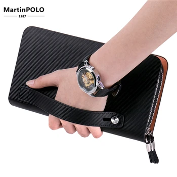 

MartinPOLO Brand Mens Handbag Genuine Leather Male Clutch Bag Business Zipper Long Wallet Phone Credit Card Holder Wallet MP2001