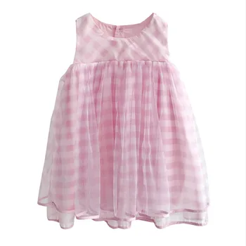 

3-7 T New Fashion Toddler Girls Korean Bow Loose Ball Gown Princess Dresses Little Girls Pink Plaid Baby Organza Dress Clothes
