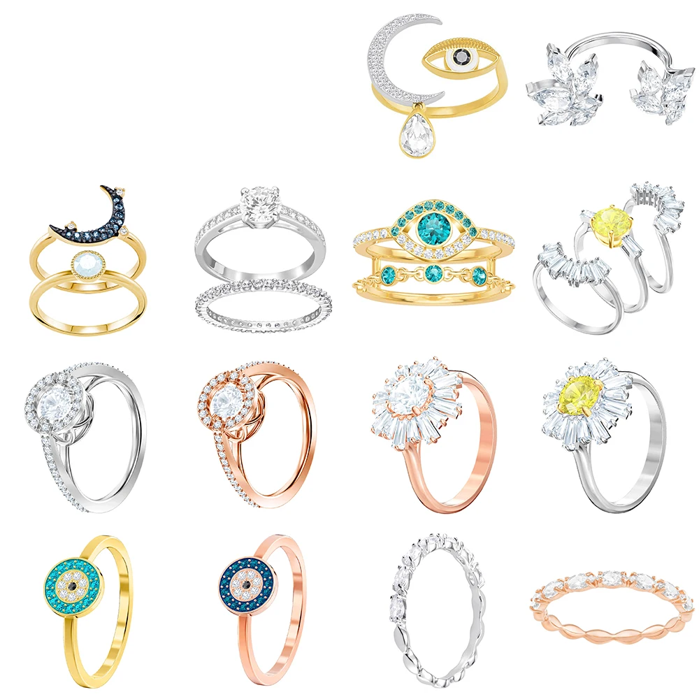 

SWA RO 2019 Original New Lucky SUNSHINE .SYMBOLIC MOON Ring Multi Style Shiny Crystal Women Luxury Jewelry Engagement Ring Gift