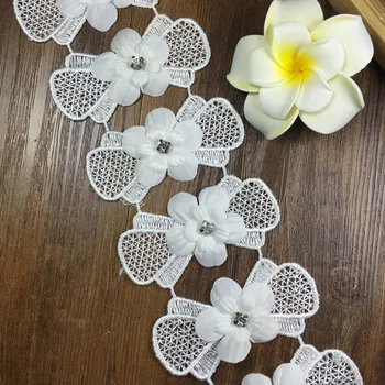 

15yards White Embroidery Butterfly Beads Lace Fabric Trim DIY Home Decoration Applique Scrapbooking Lace Sewing Bowknot Patches