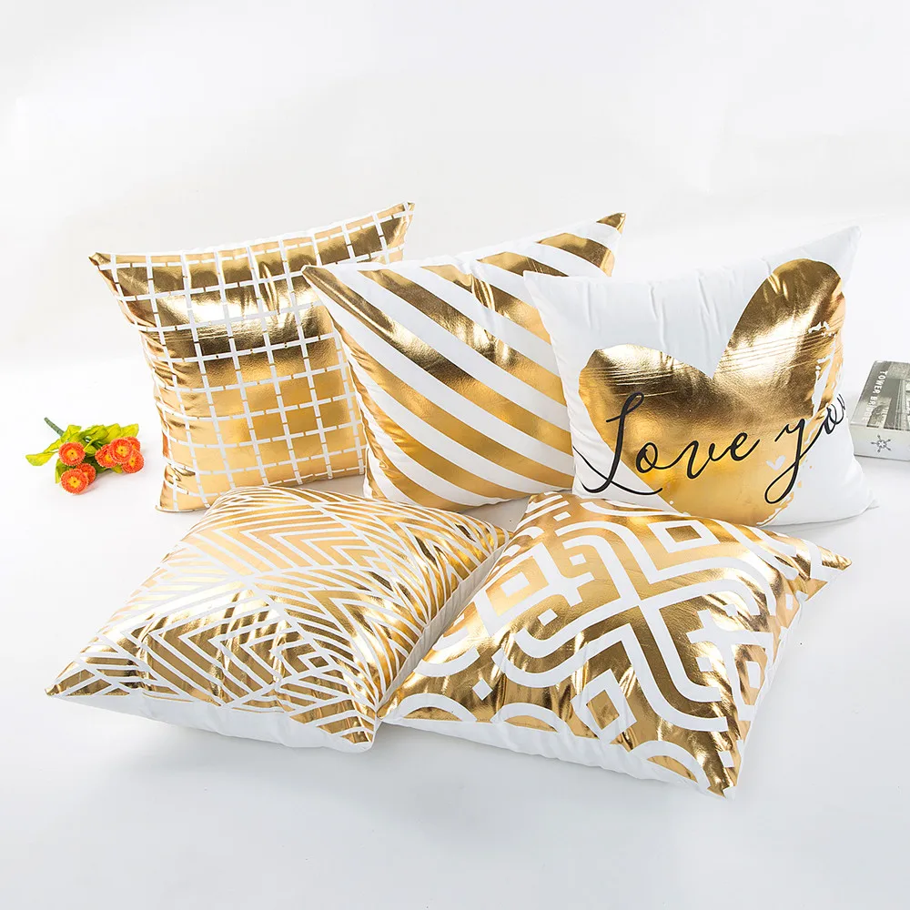 ISHOWTIENDA New Design 2017 Gold Foil Printing Pillow Case Waist Throw Pillow Cover Bright ...