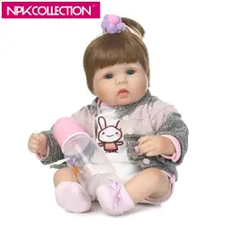 NPK 17 дюймов Симпатичные Reborn Baby Doll мягкий силиконовый реалистичной для маленьких девочек куклы малышей хлопка тела Рождественский подарок