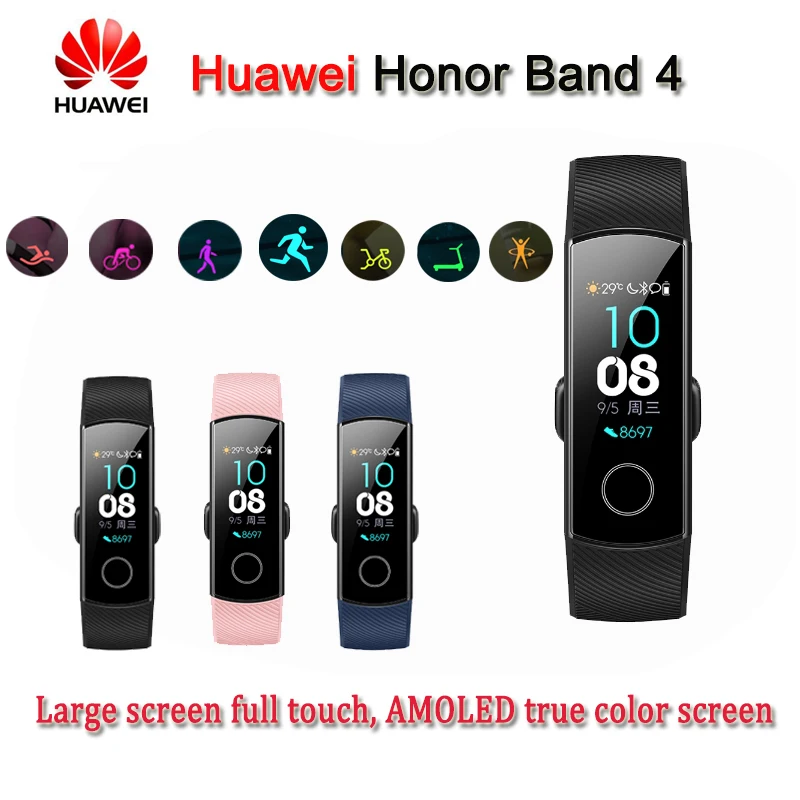Original Honor banda 4 pulsera inteligente 50 m impermeable rastreador de ejercicios pantalla táctil del Monitor de ritmo cardíaco pantalla llamada mensaje mostrar - 1
