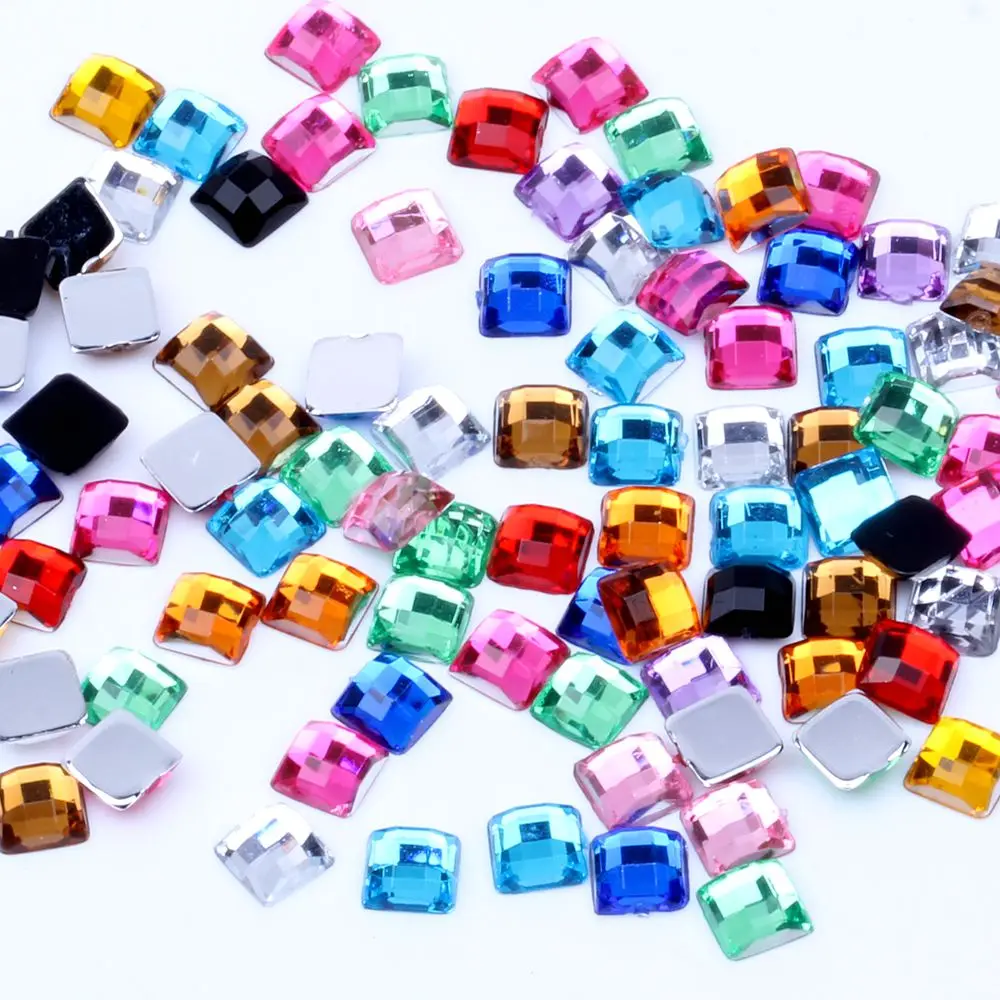 

Acrylic Rhinestones square Shape Earth Facets 5mm 6mm 100pcs Flat back Gems Glue On Beads DIY Crafts Wedding Clothes Decorations
