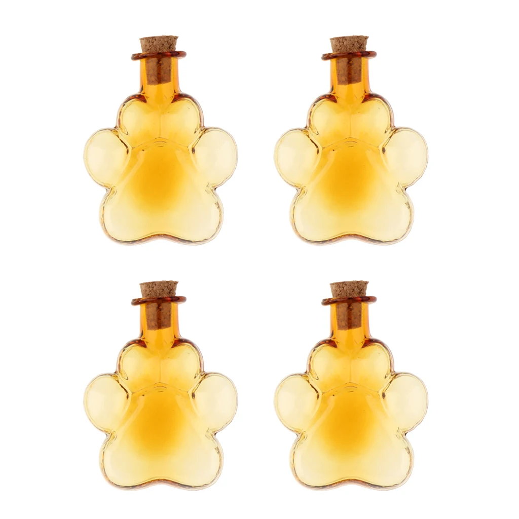 4Pcs Mini Paw Empty Glass Wishing Bottle Vial Pendant Charms Jars with Cork Stoppers DIY Craft