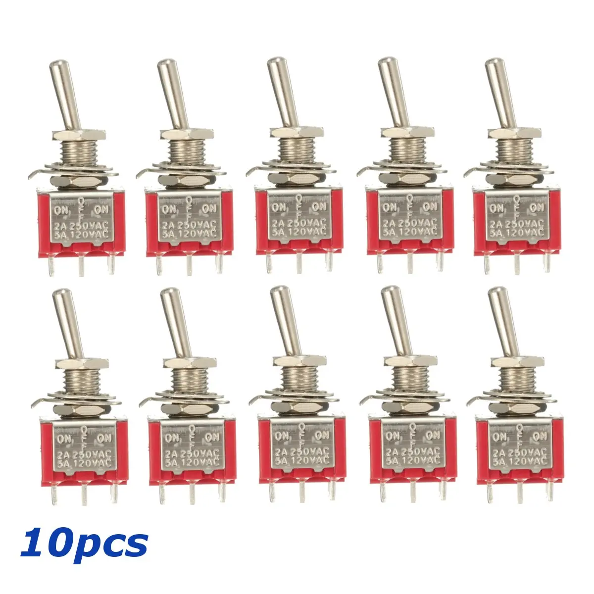 

Brand New 10pcs Red Toggle Switch DPDT On-Off-On 6 PINs 3 Position 5A 120Vac /2A 250Vac Miniature Toggle Switch