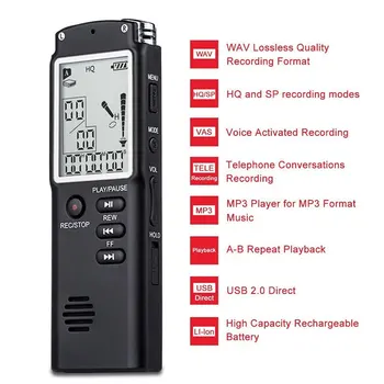 

Rechargeable Audio Voice Recorder Professional 96 Hours Activated Recorder Dictaphone WAV MP3 Lossless Player with LCD Screen