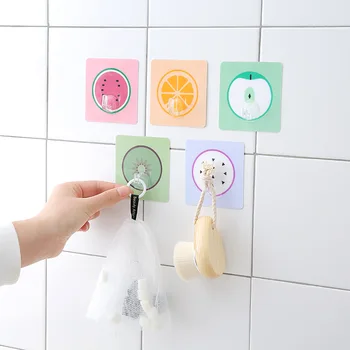 

5Pcs Resin Kitchen Holder Rack Hooks Towel Muti-fruit Waterproof Oilproof Strong Sticking Wall Hanger Bathroom Wall Door Hanger
