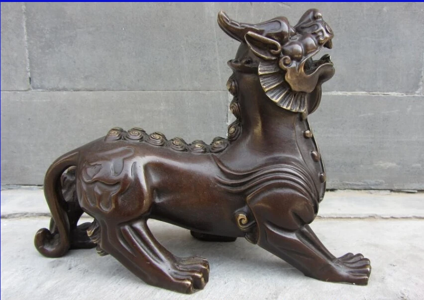 

free Chinese Royal Copper Bronze Feng Shui Evil Foo Dog Lion Brave troops Statue fast