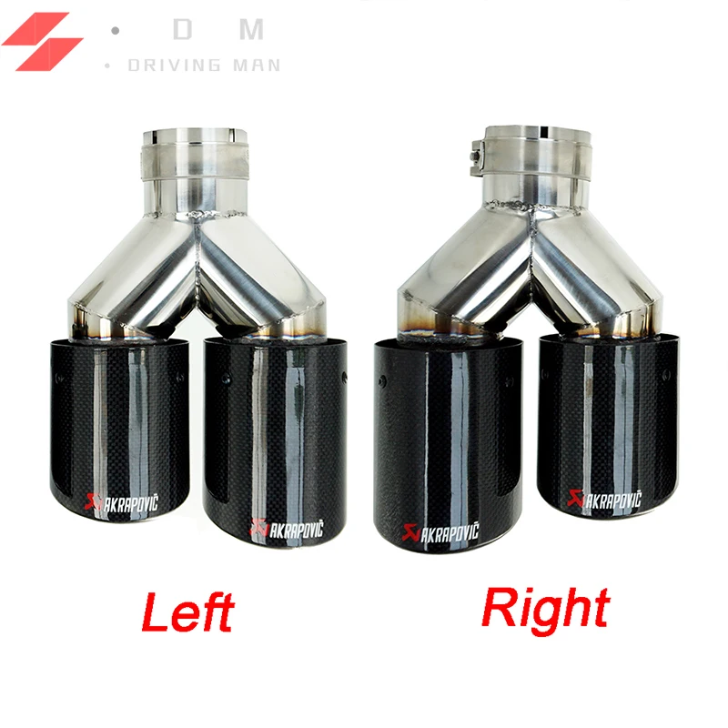 

One Pair Y Style Glossy Carbon Stainless Steel Exhaust Dual tips Universal akrapovic Car Exhaust Tips