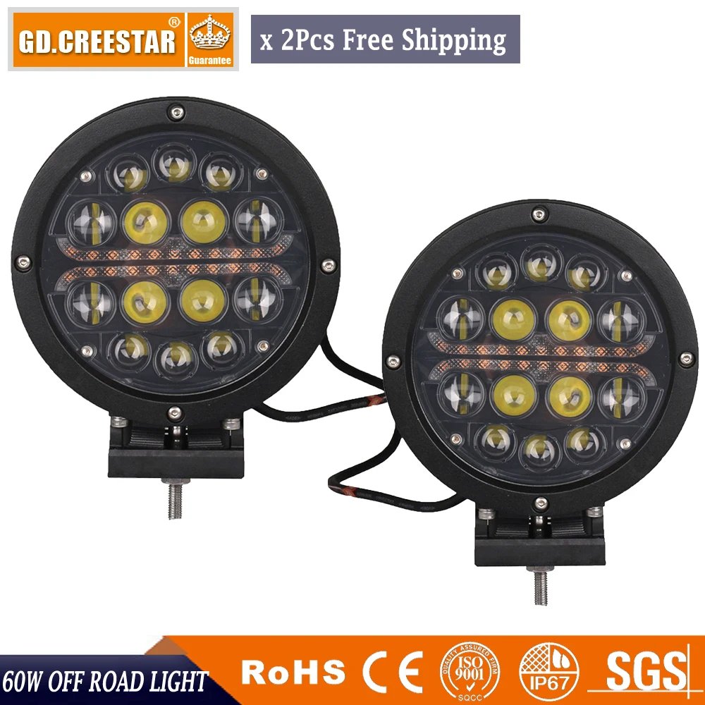 4x4 Led Spotlights offroad 60W Driving lamps with Amber DRL for Truck