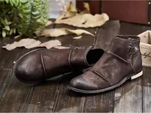 Ankle Boots Dress Shoes Men Slip On Low Heel Genuine Leather Pointed Toes Vintage Buckle Side Zipper High Top Casual Shoes Ankle Boots Dress Shoes Men Slip On Low Heel Genuine Leather Pointed Toes Vintage Buckle Side Zipper High Top Casual Shoes