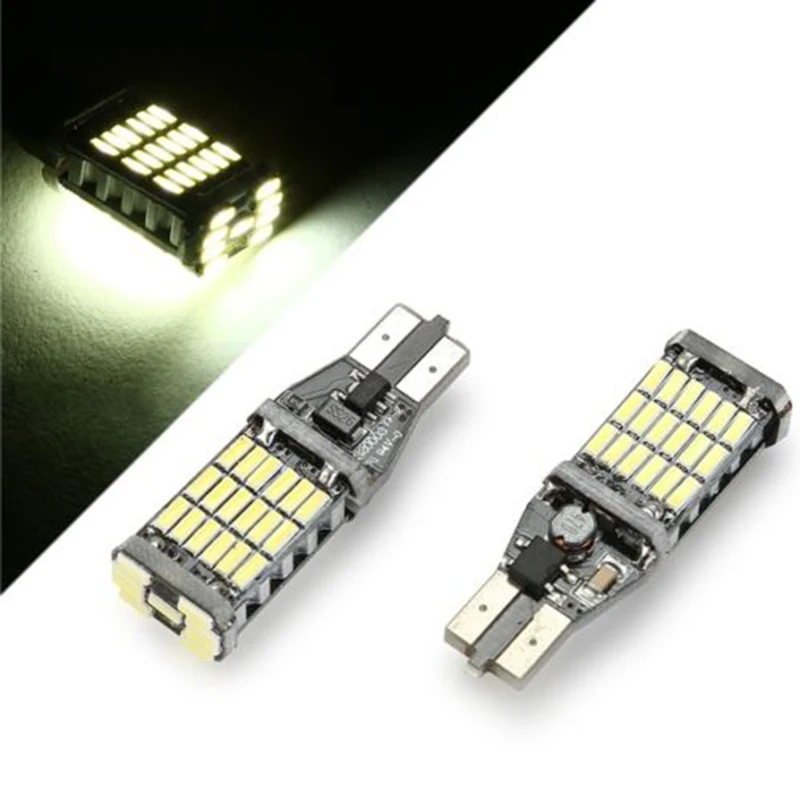 

2Pcs Set Auto T15 W16W 45SMD 6500K White LED Car CANBUS Reverse Back Light Bulbs