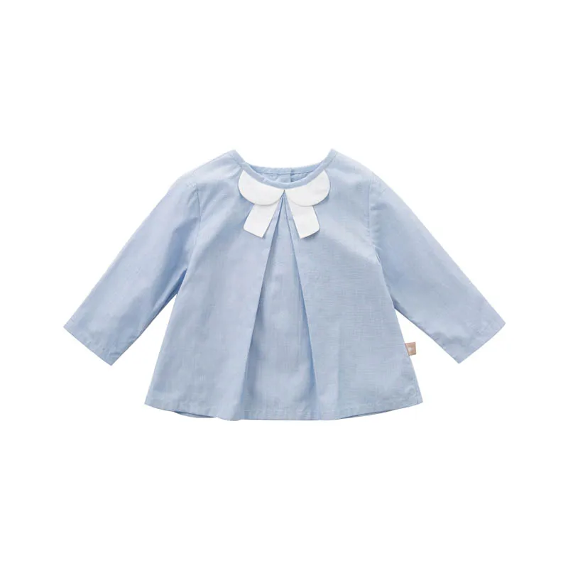 DB10155 dave bella/Весенняя Модная рубашка в клетку для маленьких девочек; Детские повседневные хлопковые топы; Детские топы высокого качества - Цвет: light blue