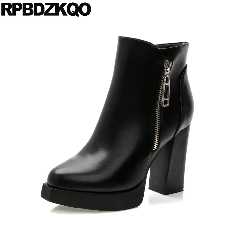 

Size 34 Thick Ankle European Ladies Waterproof Black Booties High Heel Fashion Zipper Chunky Block Sexy Women Boots Winter 2017