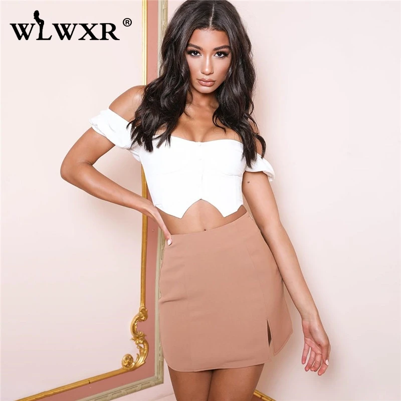 WLWXR Летняя женская футболка с открытыми плечами белый укороченный топ коротким