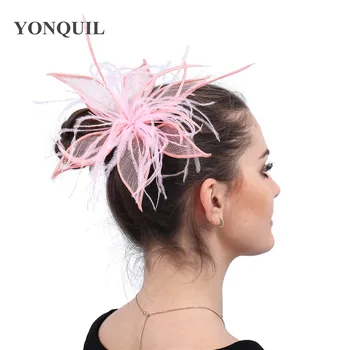 

Sinamay wedding party ladies hair fascinators headbands fashion bride headwea nice cocktail race hair accessories feathers 6pcs