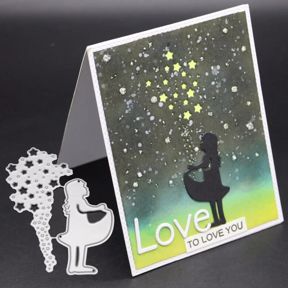 

Girl Under Stars Sky Metal Cutting Dies For Scrapbooking Embossing Decorative Craft Supplies DIY Paper Card Cuts Die New 2018