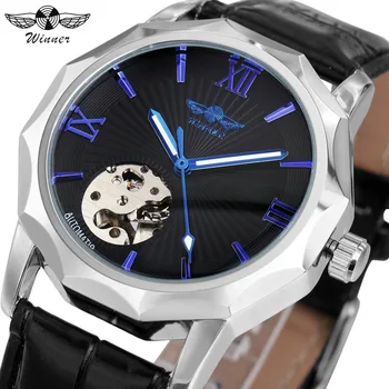 

WINNER Men Automatic Mechanical Watch Blue Ocean Skeleton Dial Mens Watches Top Brand Luxury Clock Casual Wristwatch for Man