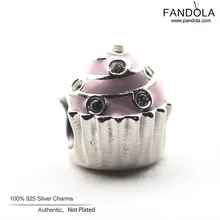 925 пробы серебряные металлические бусины розовые эмалевые сладкий кекс талисманы подходит браслет в европейском стиле Серебряный Шарм для изготовления ювелирных изделий
