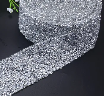 

6cm wide 1yard Hot Fix dress silver Rhinestones Motifs Ribbon Crystal iron on patches applique hotfix strass Sewing & Fabric