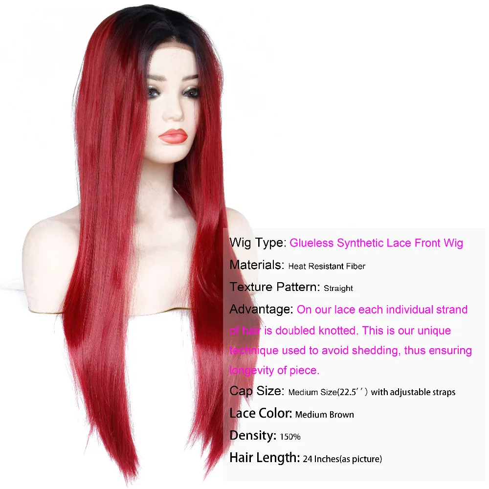 VNICE высокотемпературный волоконный винно красный длинный прямой черный омбре