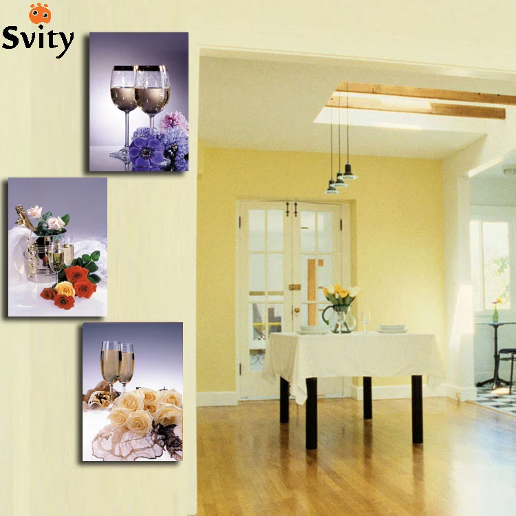 NEW! 3 Piece kitchen canvas Painting goblet &Flower Restaurant