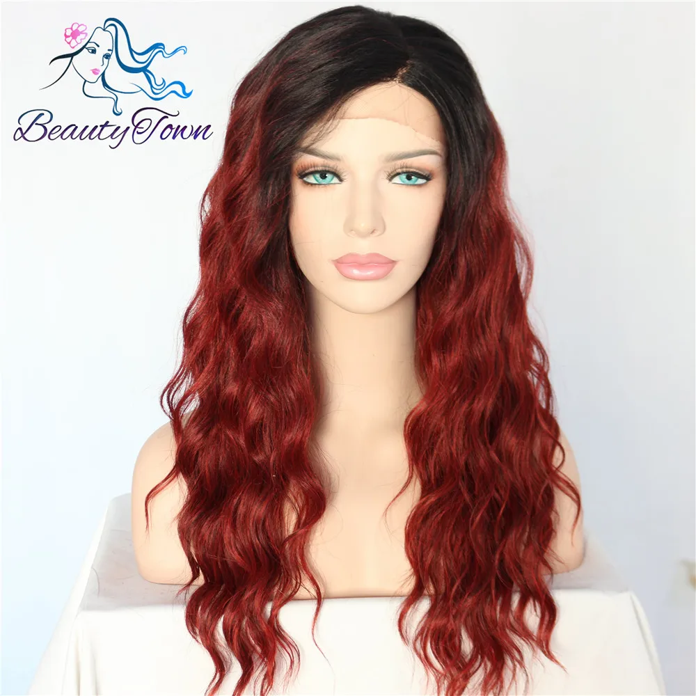

BeautyTown Black Ombre Red & Brown Ombre Gold Light Yaki Women Blogger Daily Makeup Masquera Party Synthetic Lace Front Wigs