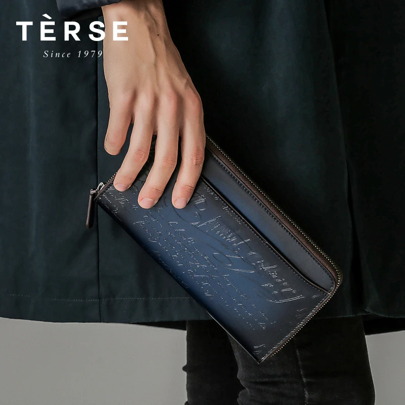 TERSE Новинка 2018 кошелек из натуральной кожи для мужчин Длинный на молнии с