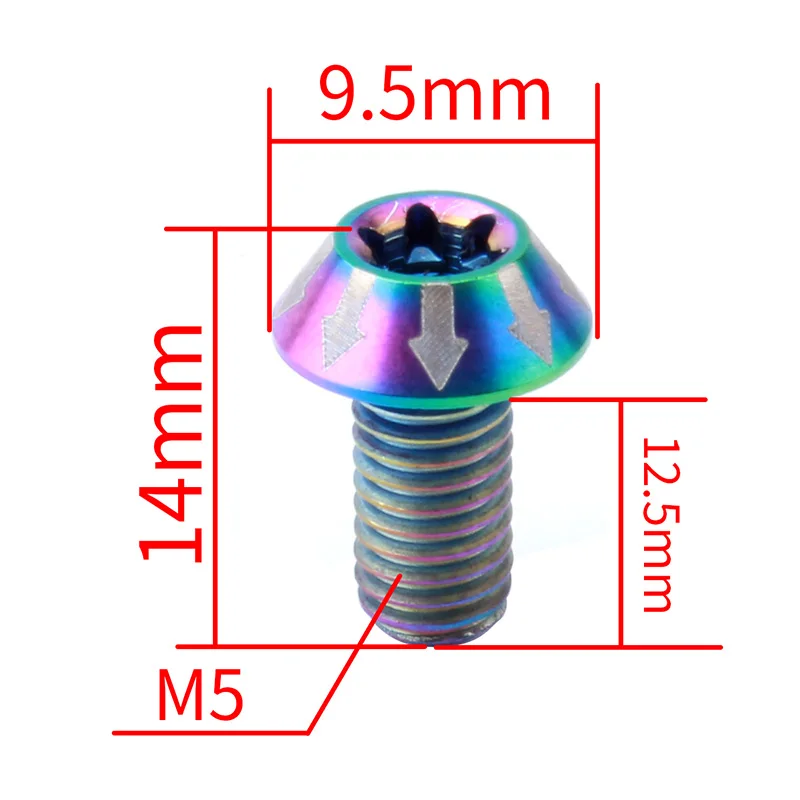 MUQZI 6 шт. винты для велосипеда из титанового сплава M5* 10 мм T25 велосипедные дисковые тормоза винты для ротора болт ультра-светильник красочные детали
