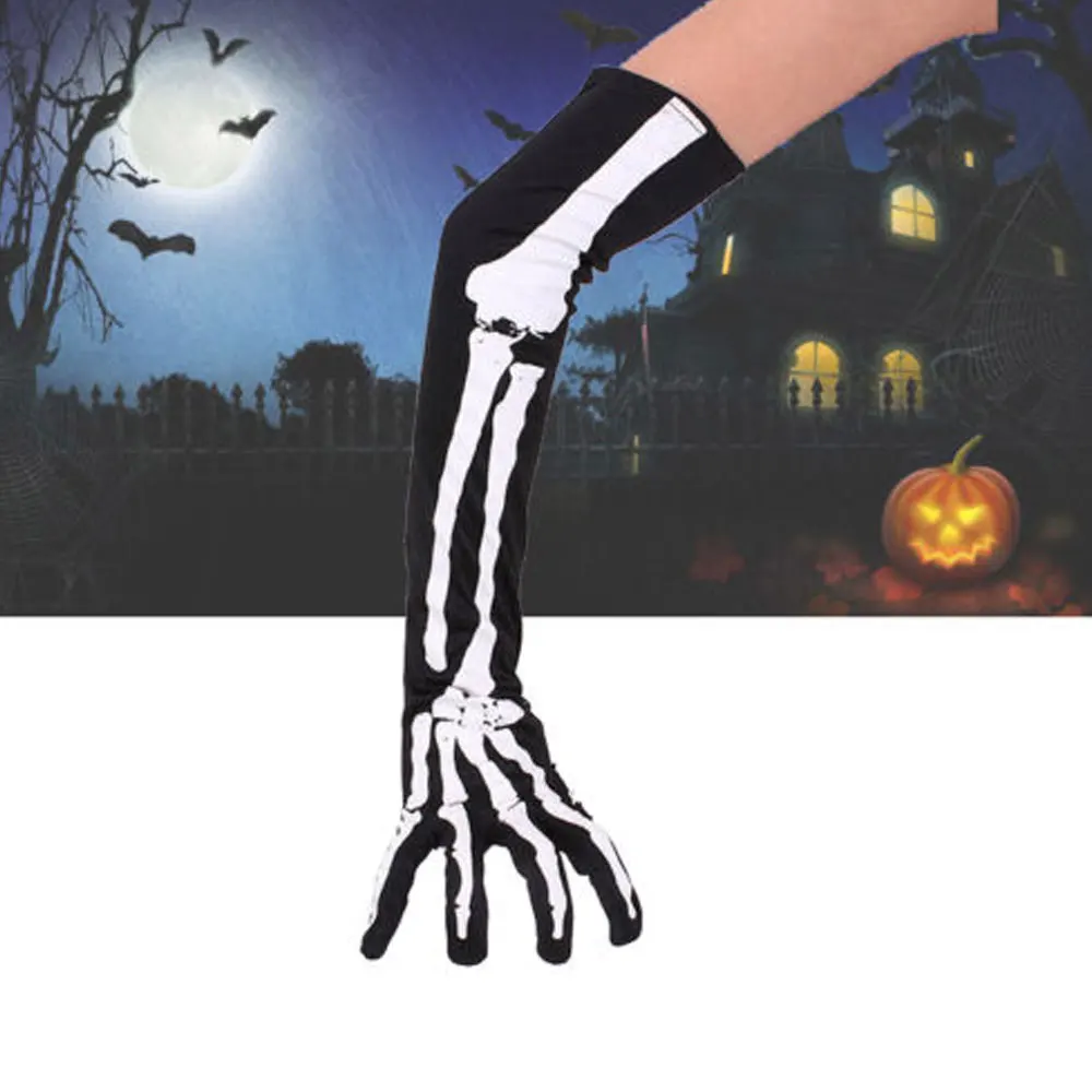 1 пара скелетных перчаток черепа кости Длинные Руки Теплые рукава перчатки Хэллоуин костюм аксессуар