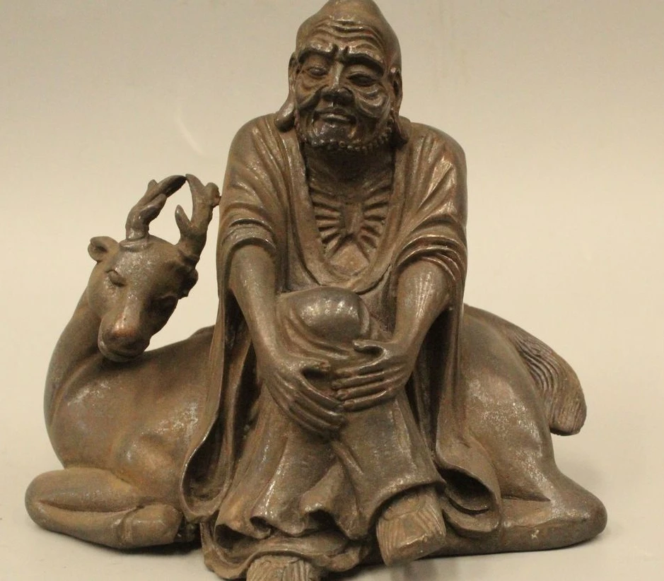 

5" China Chinese Buddhism Pure Bronze arhat Bodhidharma Buddha Ride Deer Statue