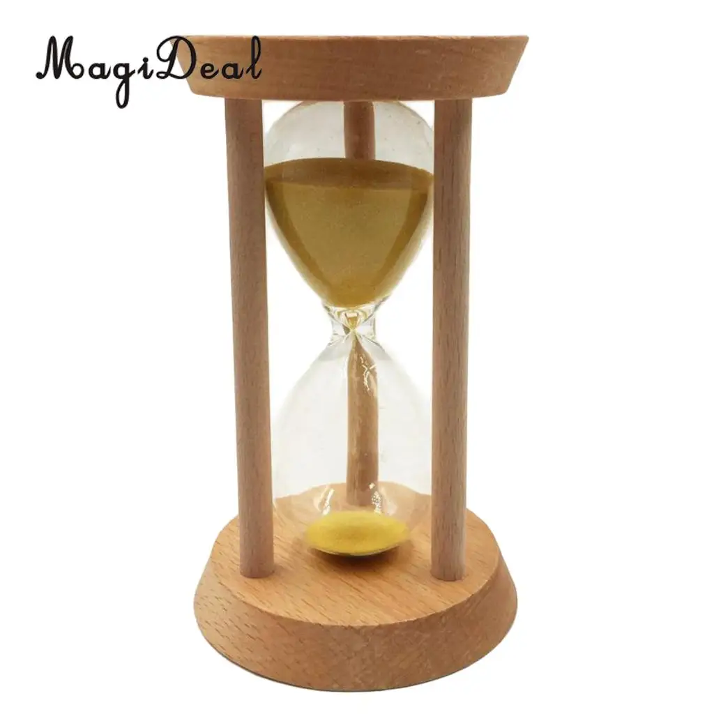 Round Shape Sand Glass Hourglass 15 Mins Oblique Wood Timer Kitchen Cooking Utensils Home Desk Bookshelf Decoration Yellow